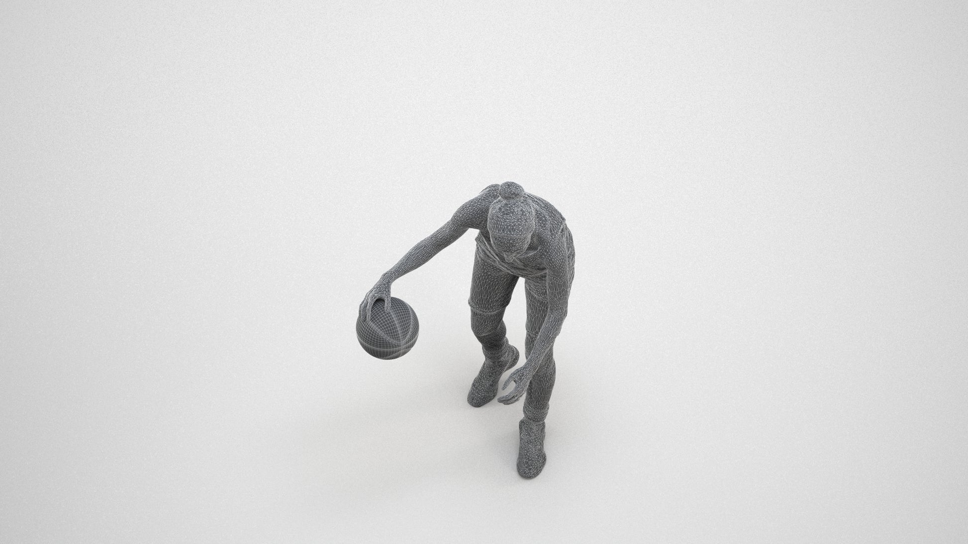 realistic 3D human woman sport, archviz people FBX OBJ for Blender, wireframe three-quarter view