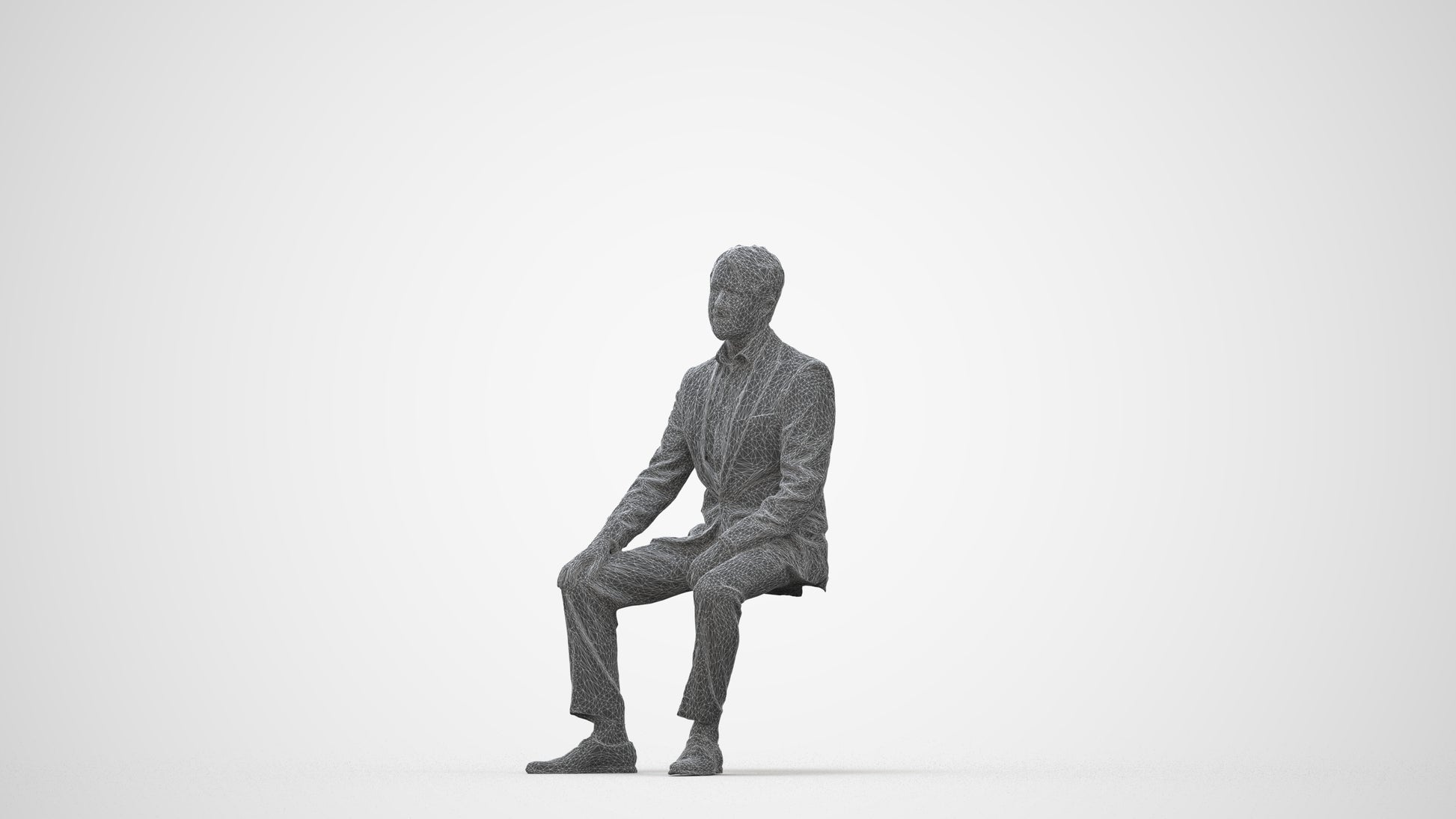 realistic 3D man business, scanned archviz people for Blender and 3ds Max, wireframe back view
