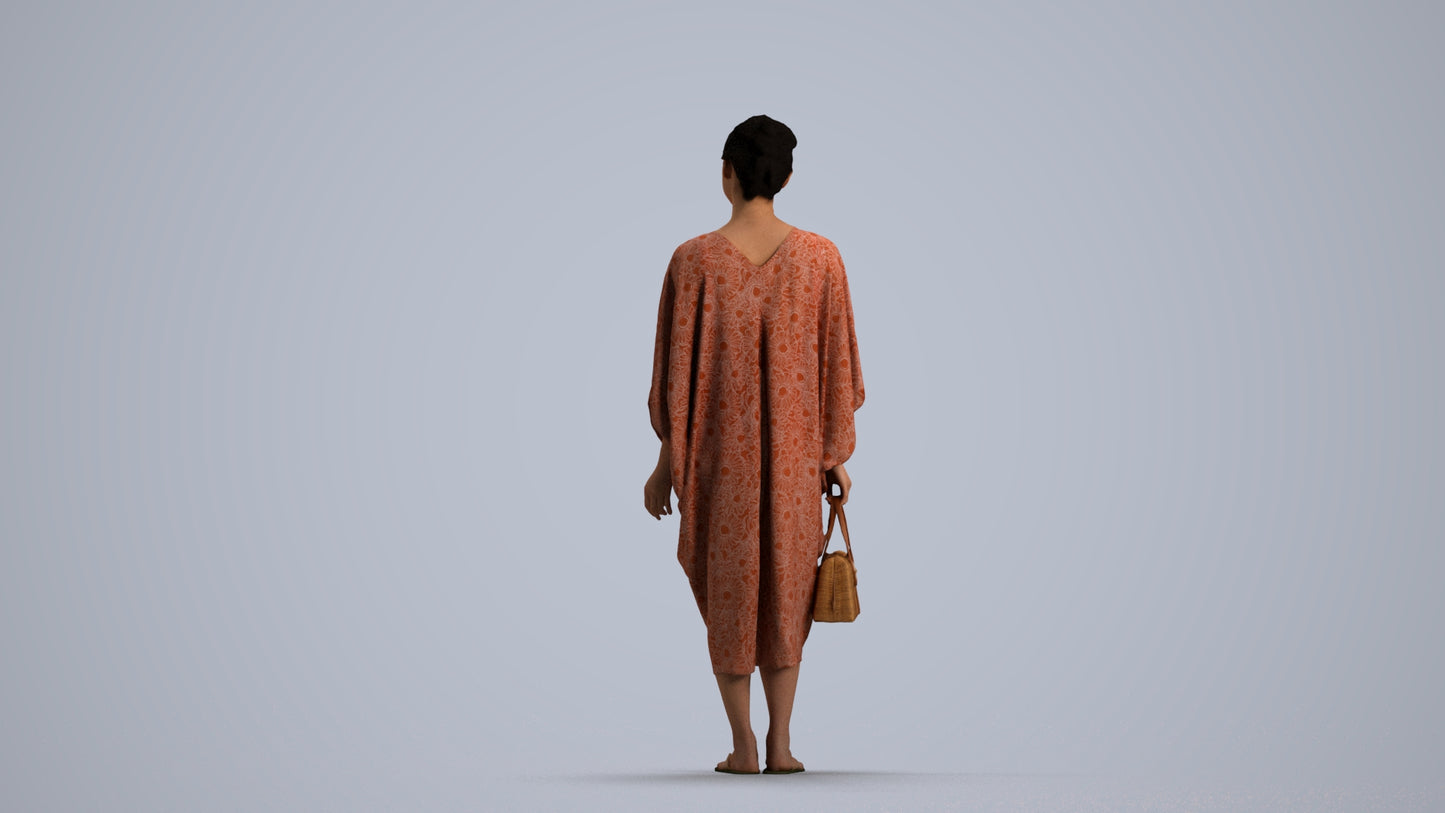 3D scanned woman standing casual, photorealistic archviz people for Enscape and SketchUp, front view render