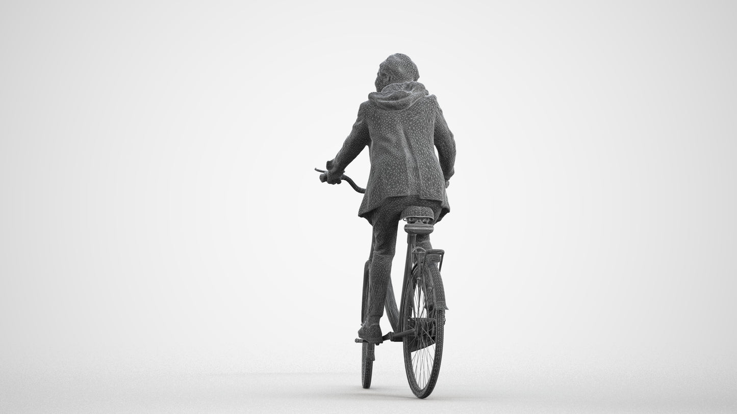 realistic 3D people senior boy casual cycling, render-ready for V-Ray and Corona, FBX OBJ, wireframe front view
