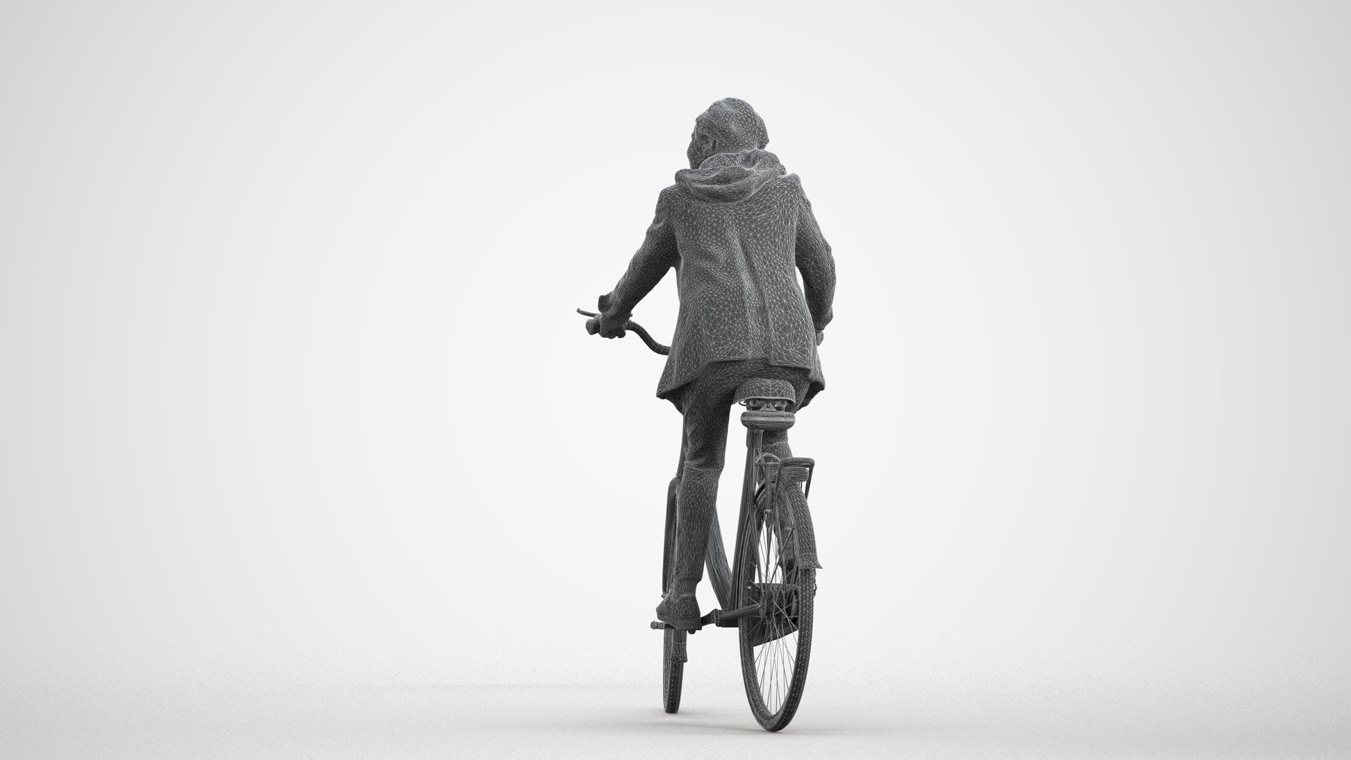 realistic 3D people senior boy casual cycling, render-ready for V-Ray and Corona, FBX OBJ, wireframe front view