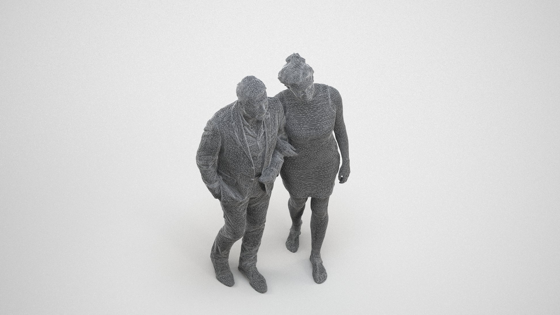3D people model woman casual couple, scanned human for 3ds Max rendering, wireframe three-quarter view
