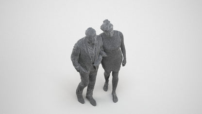 3D people model woman casual couple, scanned human for 3ds Max rendering, wireframe three-quarter view