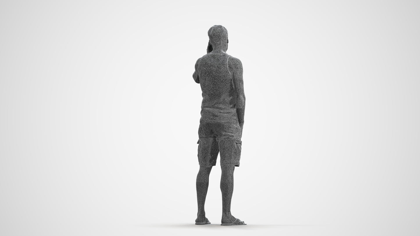 photogrammetry 3D man casual standing, realistic human model archviz FBX, wireframe front view