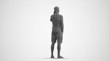 photogrammetry 3D man casual standing, realistic human model archviz FBX, wireframe front view