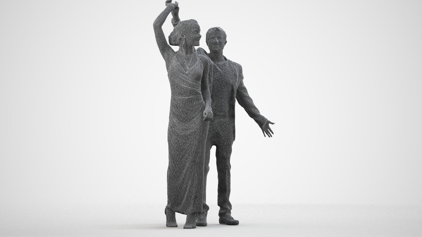 scanned 3D woman formal dancing, photogrammetry people for Enscape and V-Ray, wireframe side view