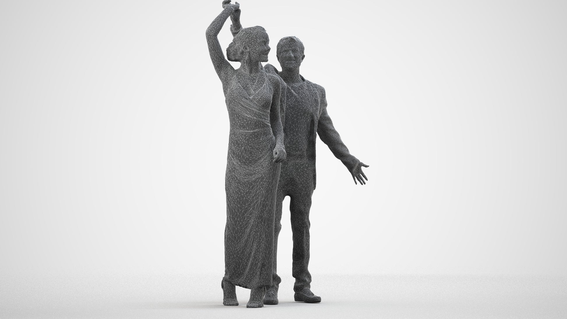 scanned 3D woman formal dancing, photogrammetry people for Enscape and V-Ray, wireframe side view