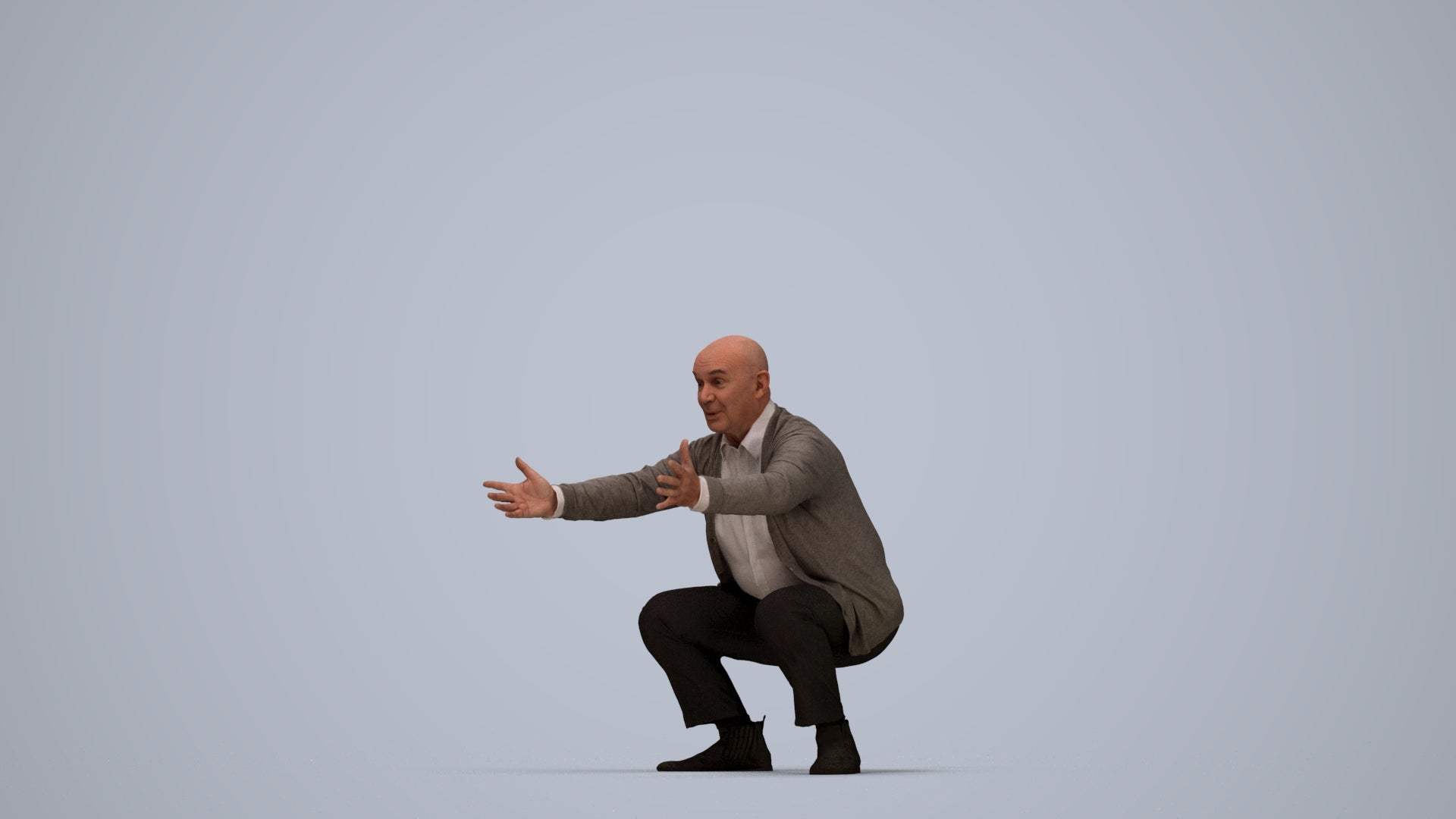 3D scanned senior man standing casual, photorealistic archviz people for Enscape and SketchUp, top-down view render