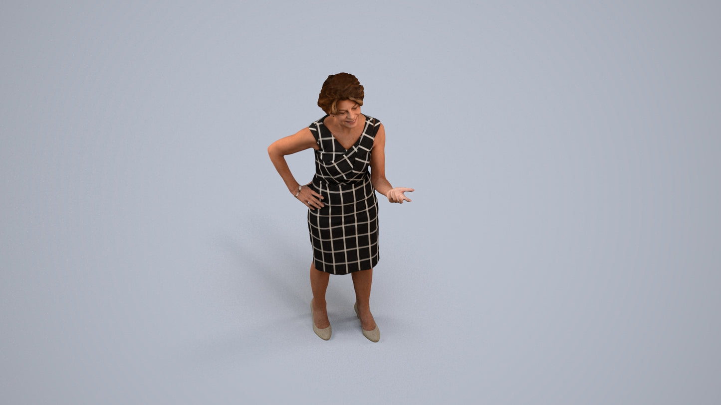 realistic 3D human woman business standing, archviz people FBX OBJ for Blender, back view render