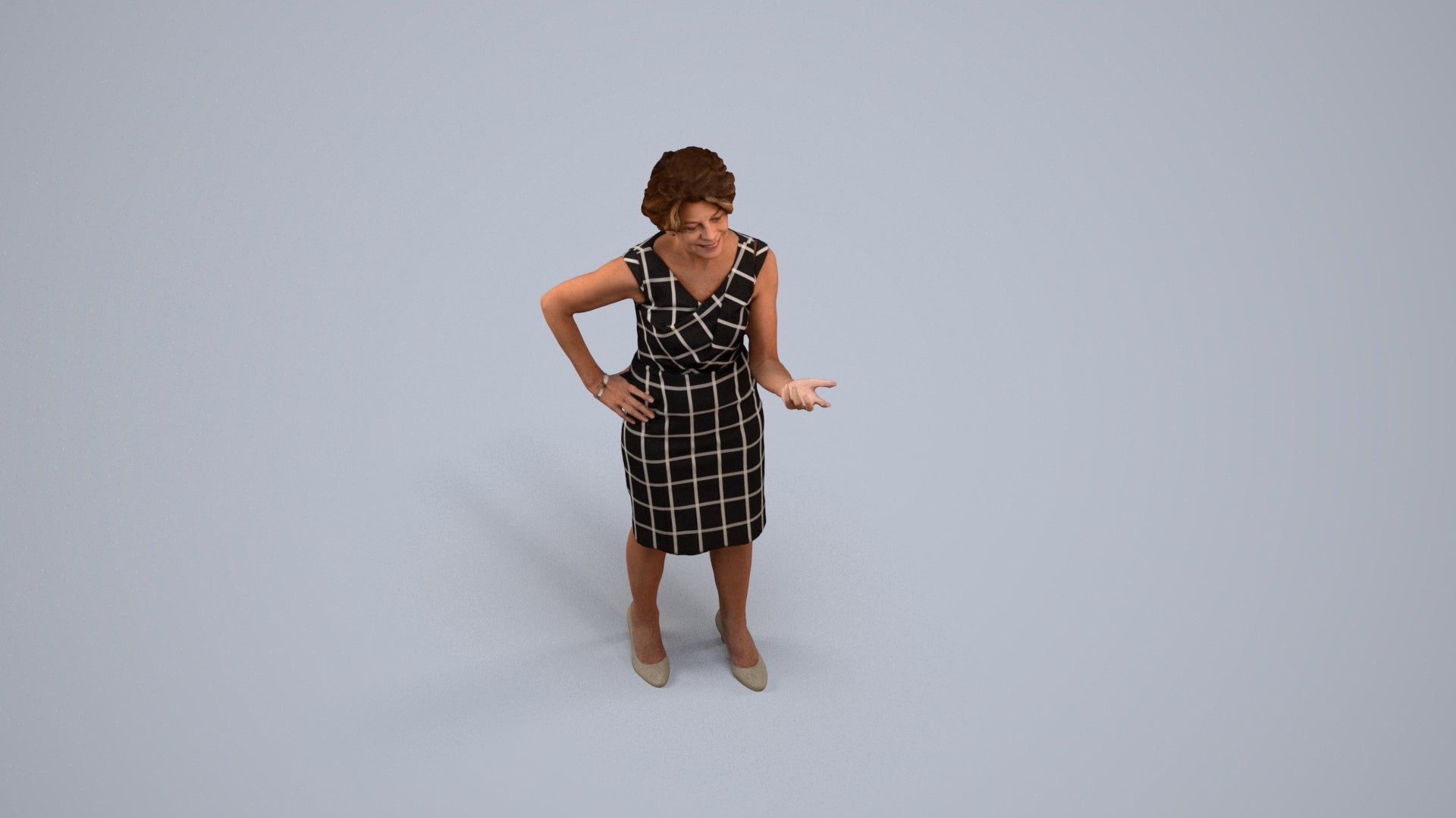 realistic 3D human woman business standing, archviz people FBX OBJ for Blender, back view render