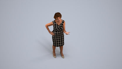 realistic 3D human woman business standing, archviz people FBX OBJ for Blender, back view render
