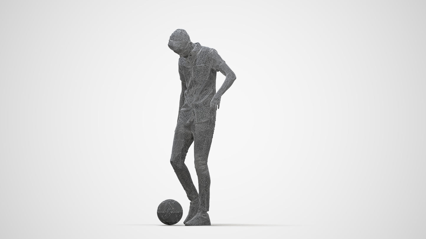 3D human model man sport standing, photogrammetry scanned person for archviz, wireframe back view