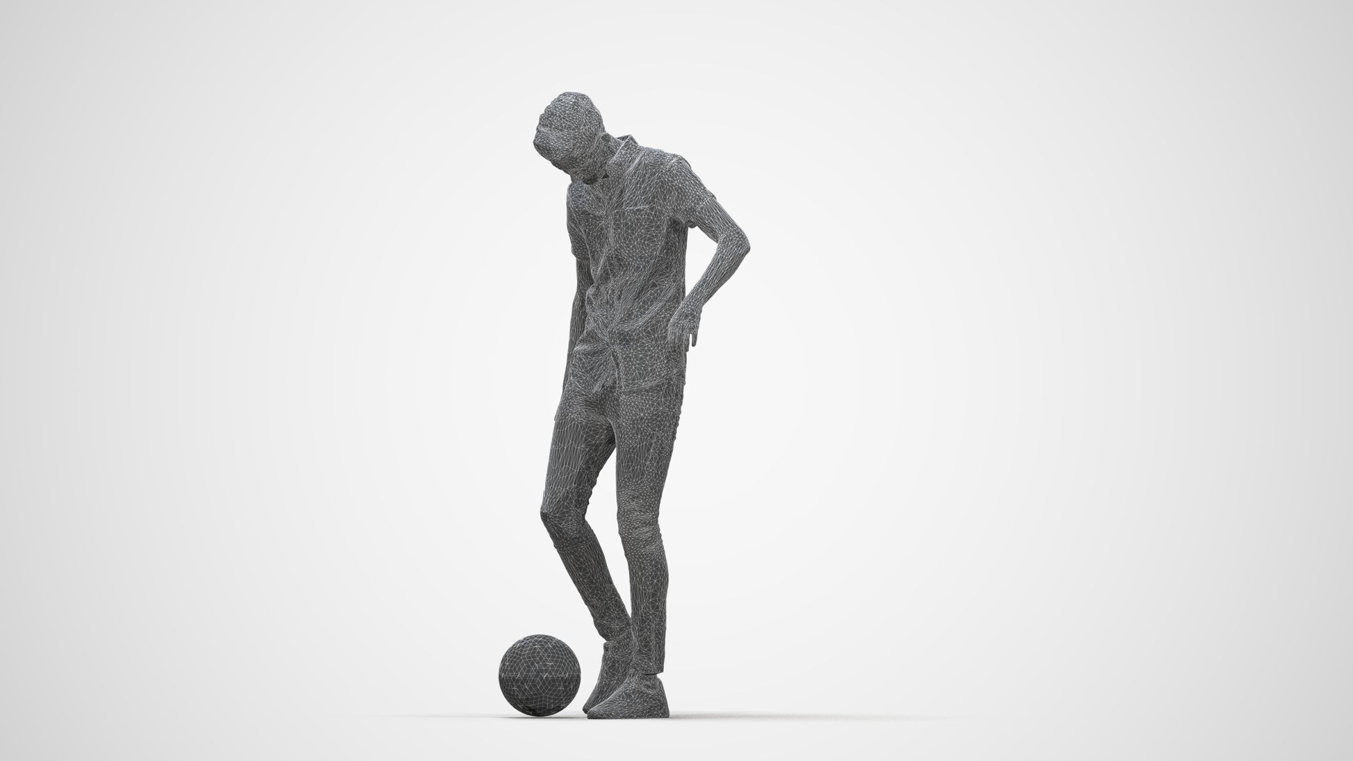 3D human model man sport standing, photogrammetry scanned person for archviz, wireframe back view