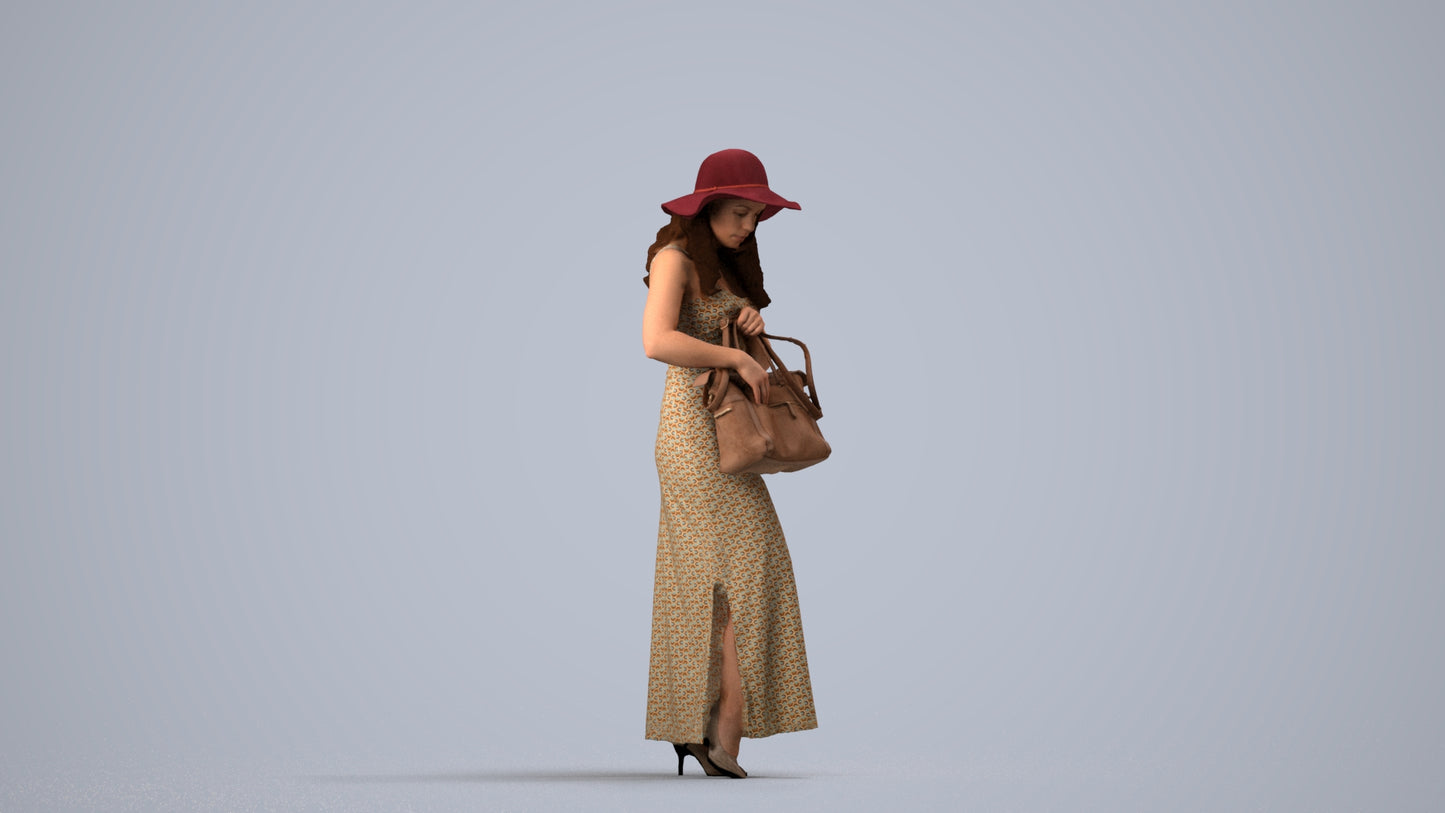 photogrammetry 3D woman casual standing, realistic human model archviz FBX, side view render