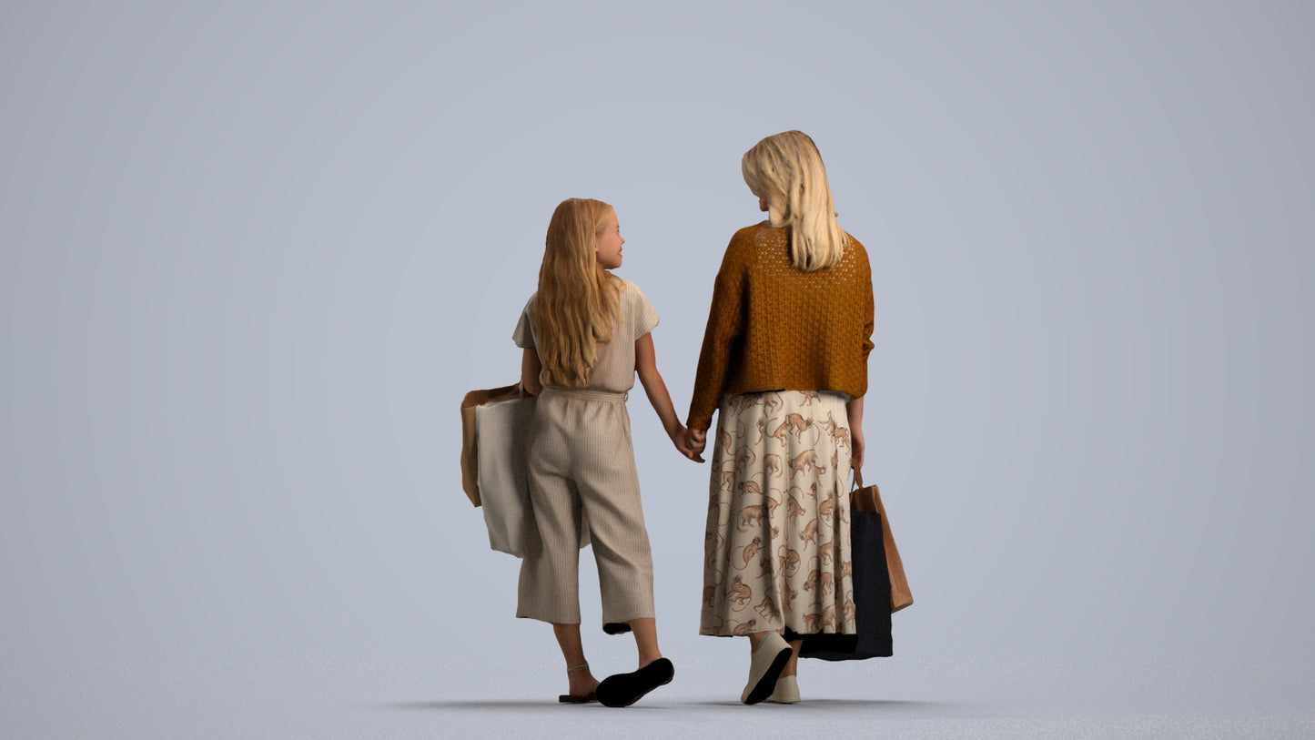3D people model girl casual kids, scanned human for 3ds Max rendering, front view render