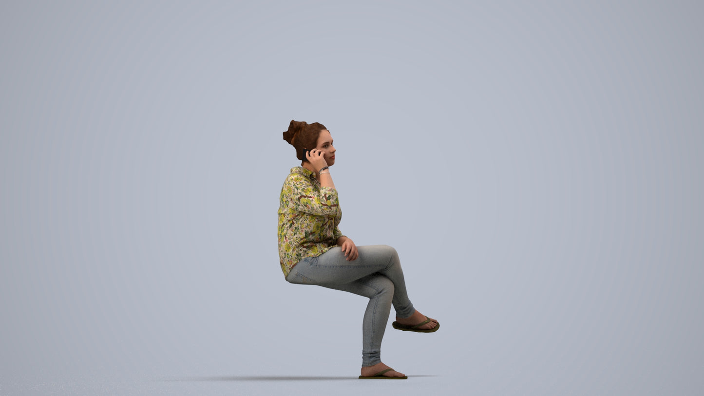 3D scanned boy sitting casual, photorealistic archviz people for Enscape and SketchUp, side view render