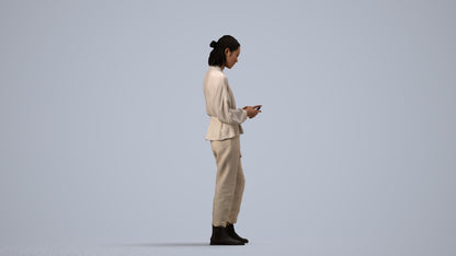 realistic 3D woman casual standing, scanned archviz people for Blender and 3ds Max, side view render