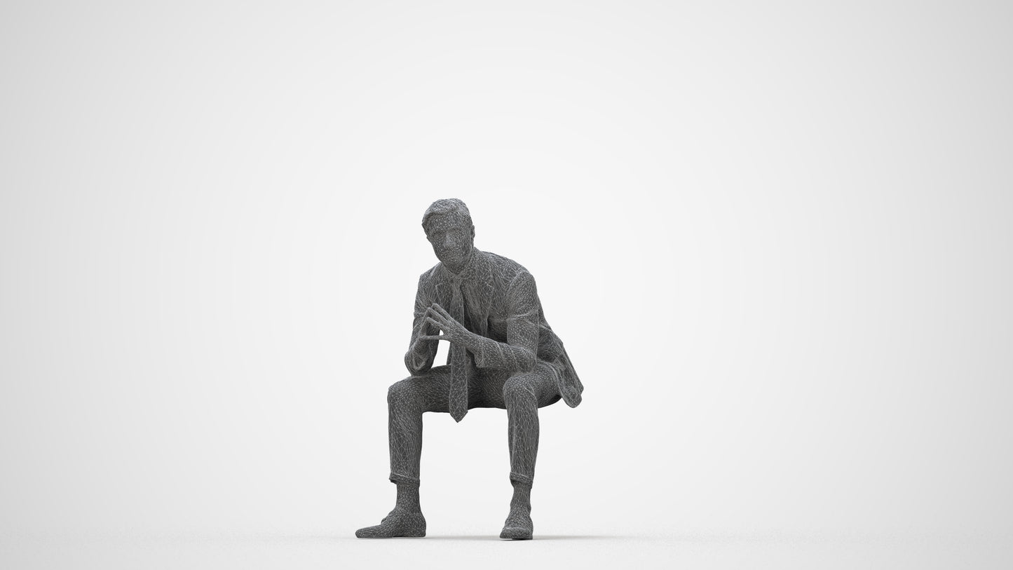 realistic 3D people man business, render-ready for V-Ray and Corona, FBX OBJ, wireframe back view