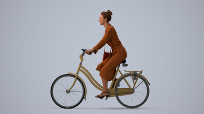 realistic 3D woman casual cycling, scanned archviz people for Blender and 3ds Max, three-quarter view render