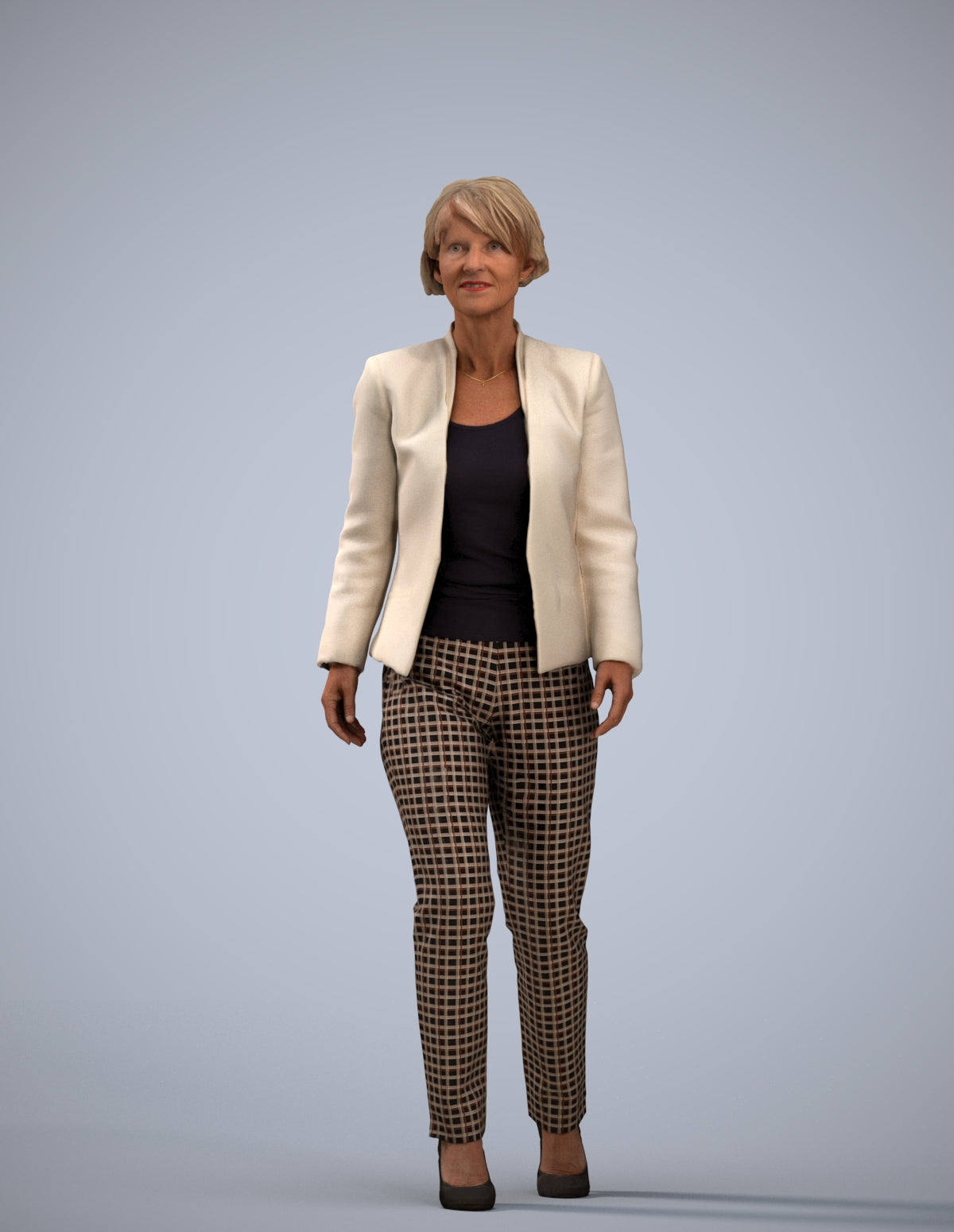 3D people model senior woman business walking, scanned human for 3ds Max rendering