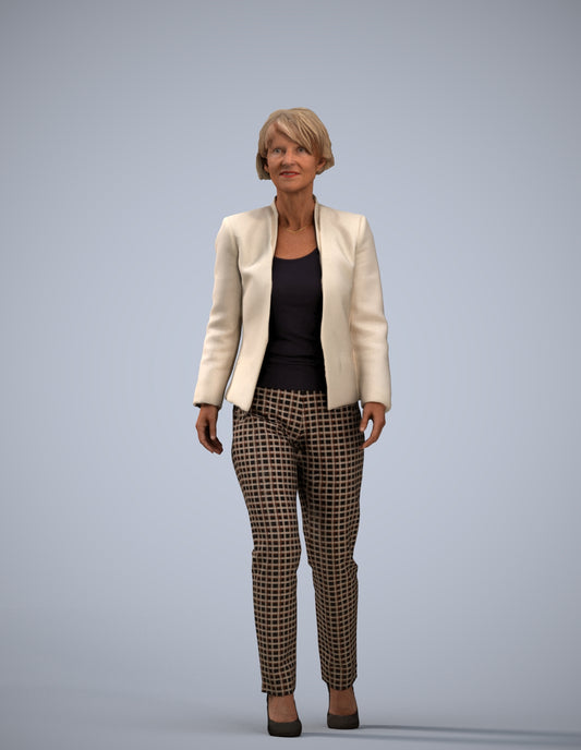 3D people model senior woman business walking, scanned human for 3ds Max rendering