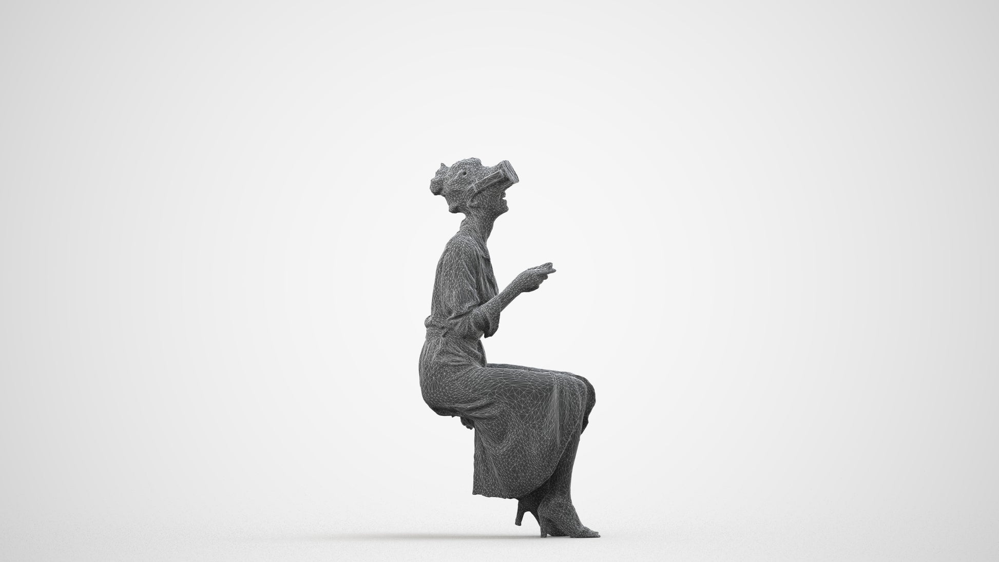 photogrammetry 3D woman casual sitting, realistic human model archviz FBX, wireframe side view