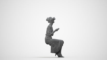 photogrammetry 3D woman casual sitting, realistic human model archviz FBX, wireframe side view