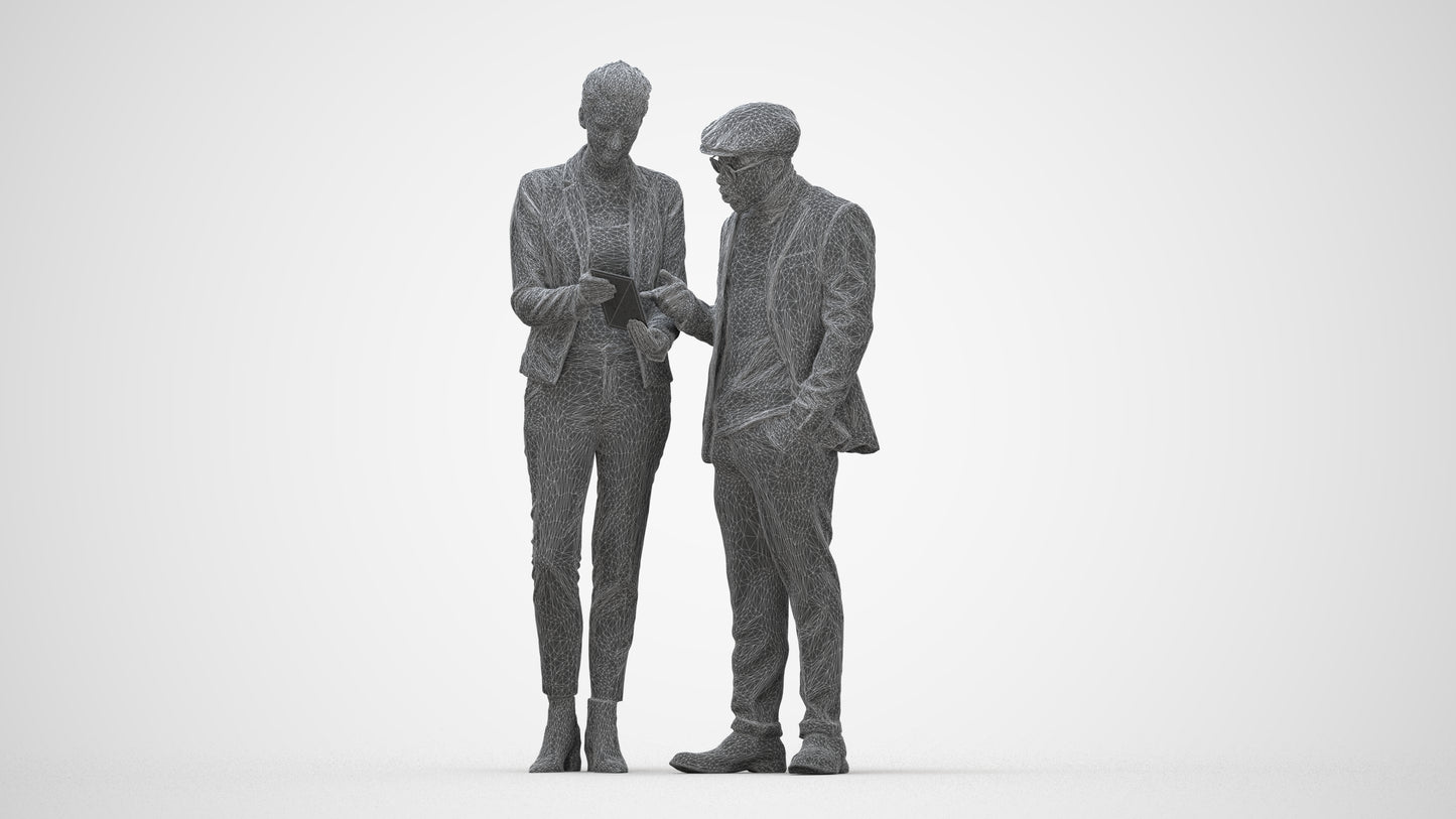 realistic 3D human woman business couple, archviz people FBX OBJ for Blender, wireframe back view
