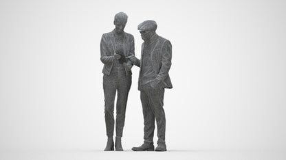 realistic 3D human woman business couple, archviz people FBX OBJ for Blender, wireframe back view