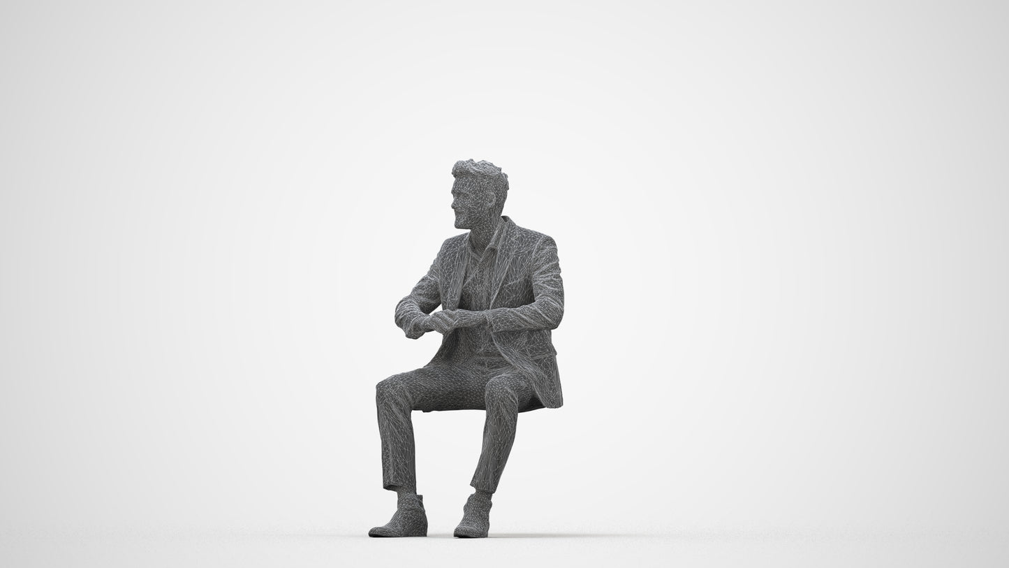 scanned 3D man business, photogrammetry people for Enscape and V-Ray, wireframe back view