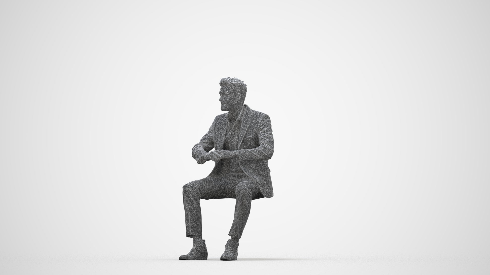 scanned 3D man business, photogrammetry people for Enscape and V-Ray, wireframe back view