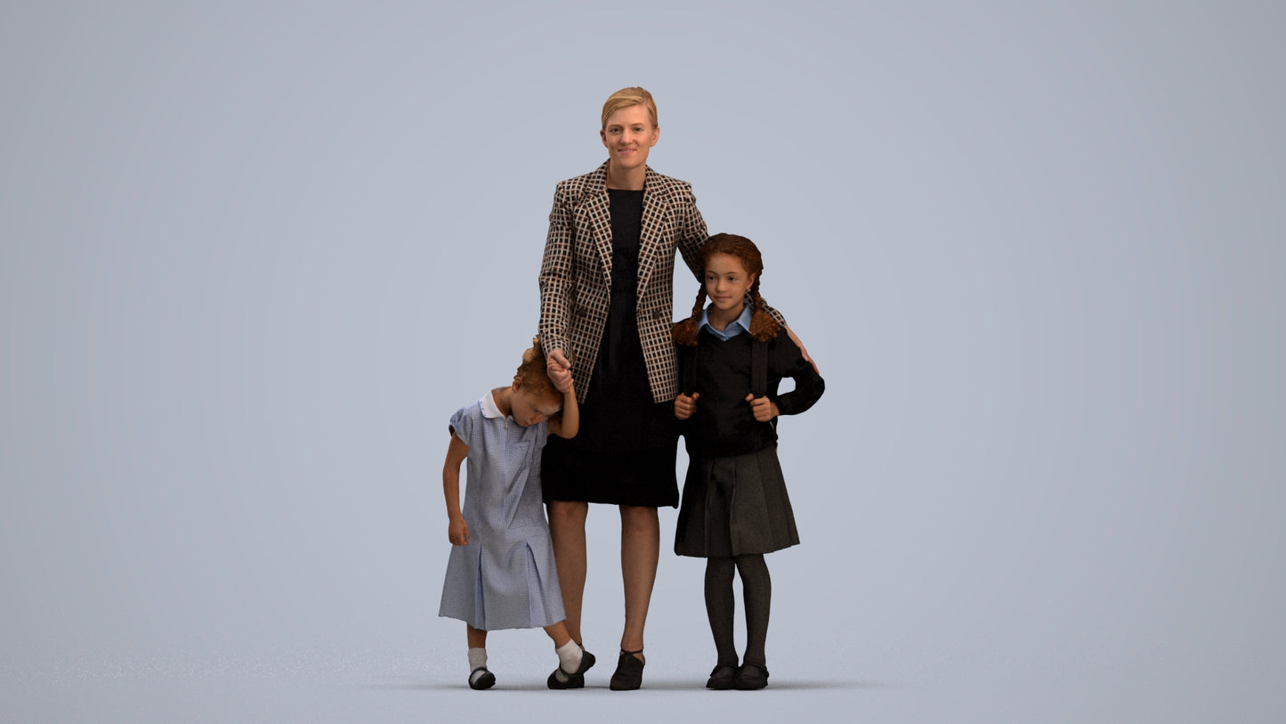 photogrammetry 3D girl kids, realistic human model archviz FBX, standing pose render