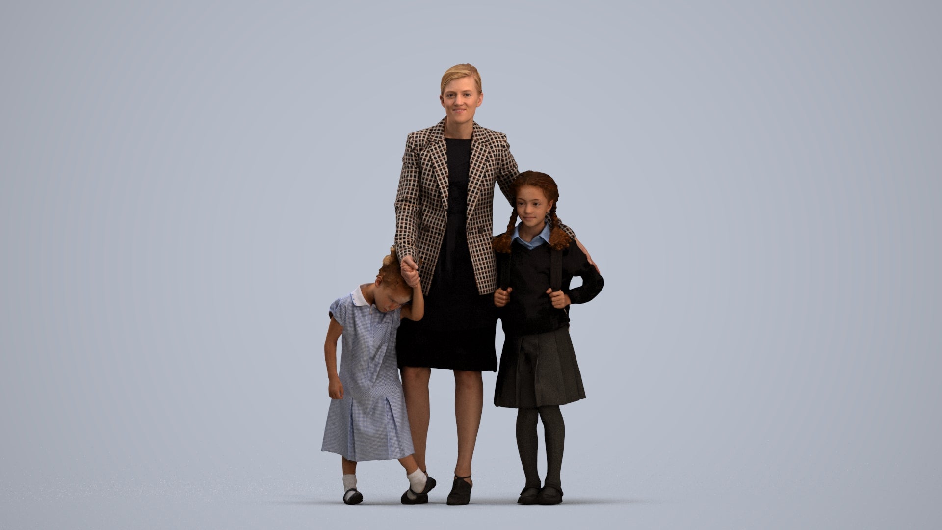 photogrammetry 3D girl kids, realistic human model archviz FBX, standing pose render