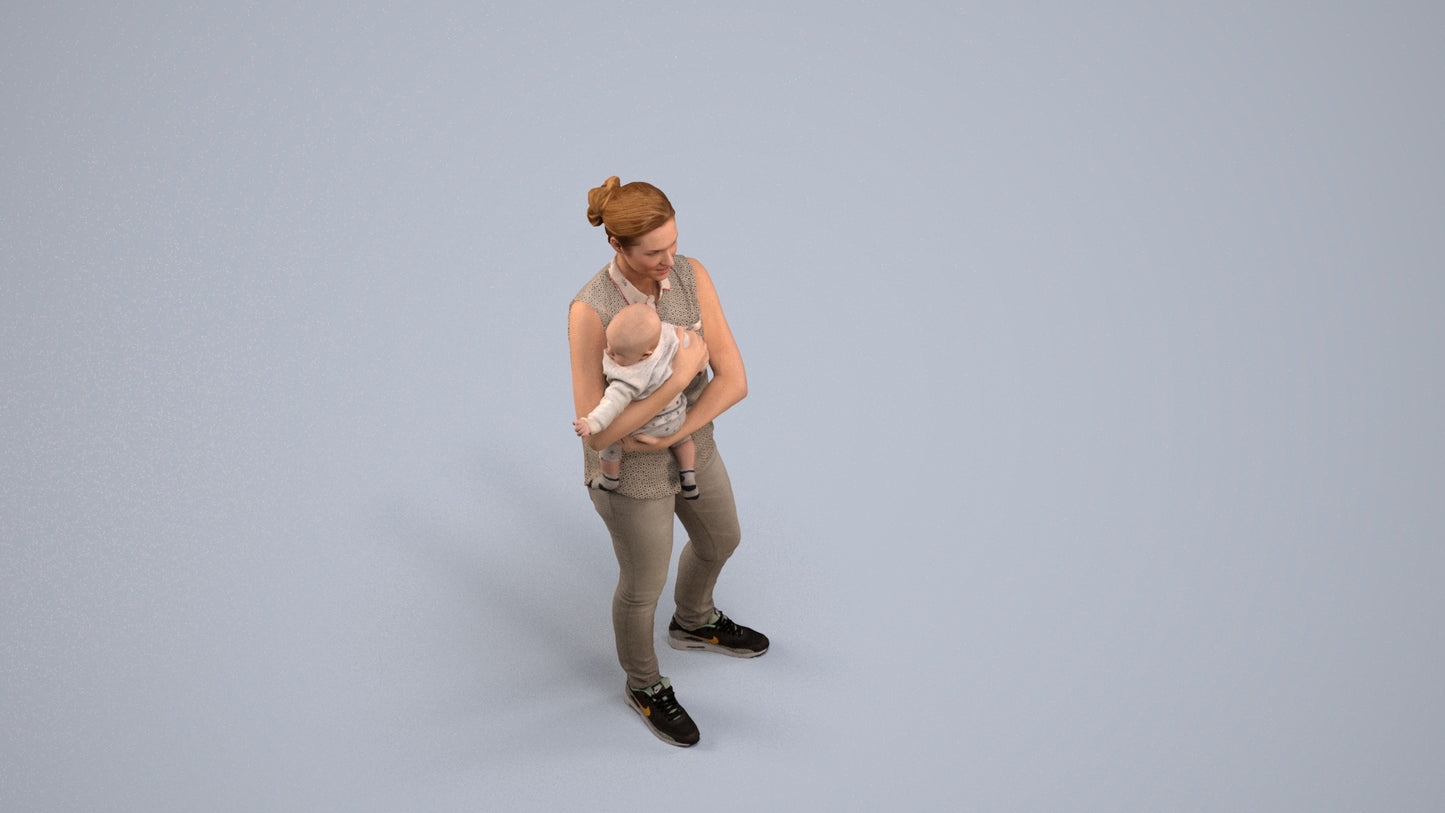 realistic 3D people woman casual kids, render-ready for V-Ray and Corona, FBX OBJ, back view render