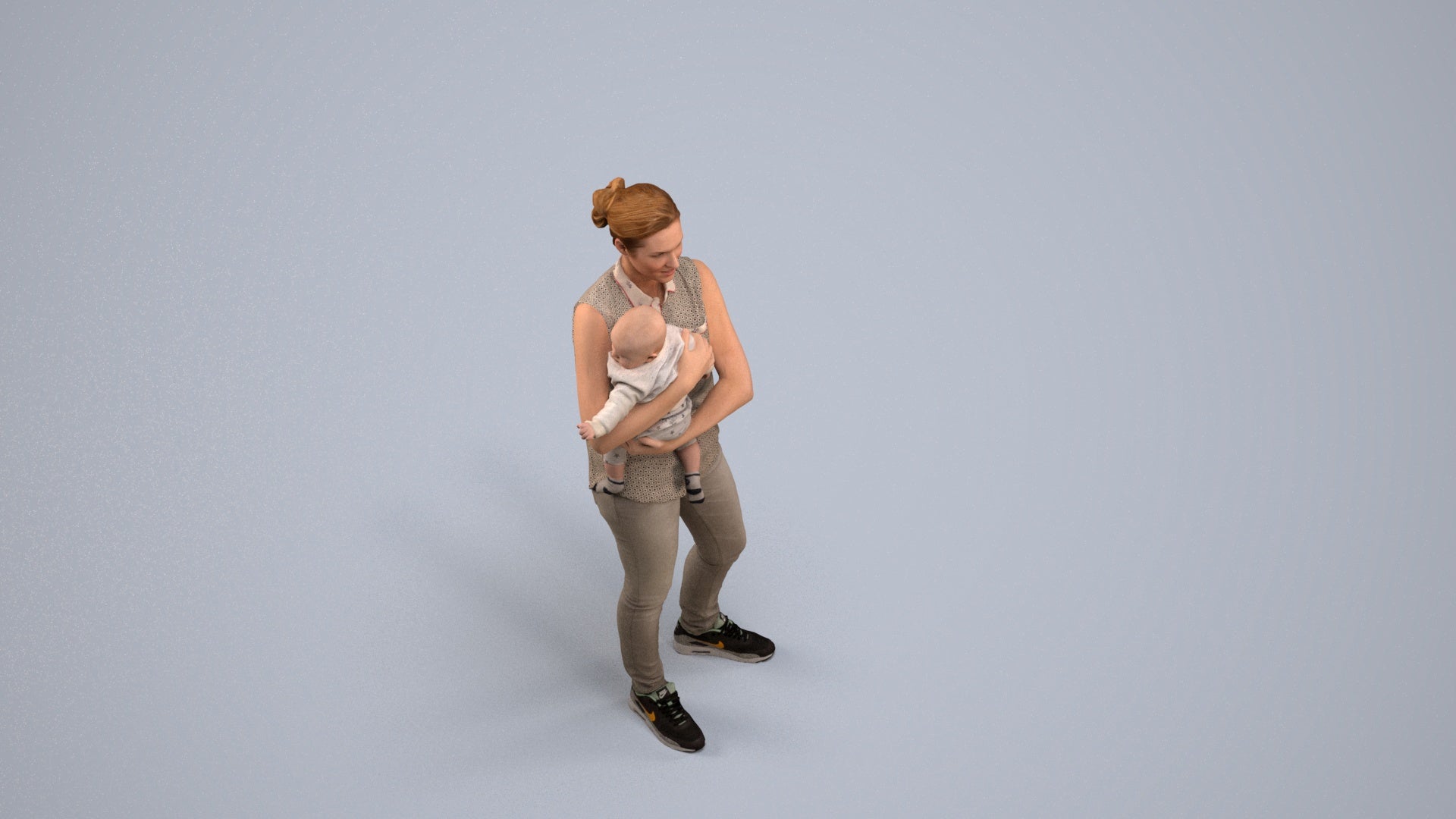 realistic 3D people woman casual kids, render-ready for V-Ray and Corona, FBX OBJ, back view render