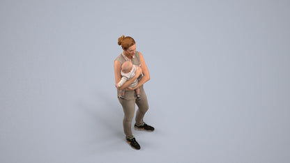 realistic 3D people woman casual kids, render-ready for V-Ray and Corona, FBX OBJ, back view render