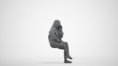 realistic 3D human woman casual sitting, archviz people FBX OBJ for Blender, wireframe side view