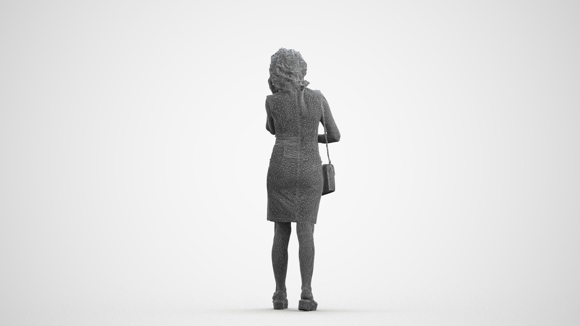 realistic 3D human woman business walking, archviz people FBX OBJ for Blender, wireframe front view