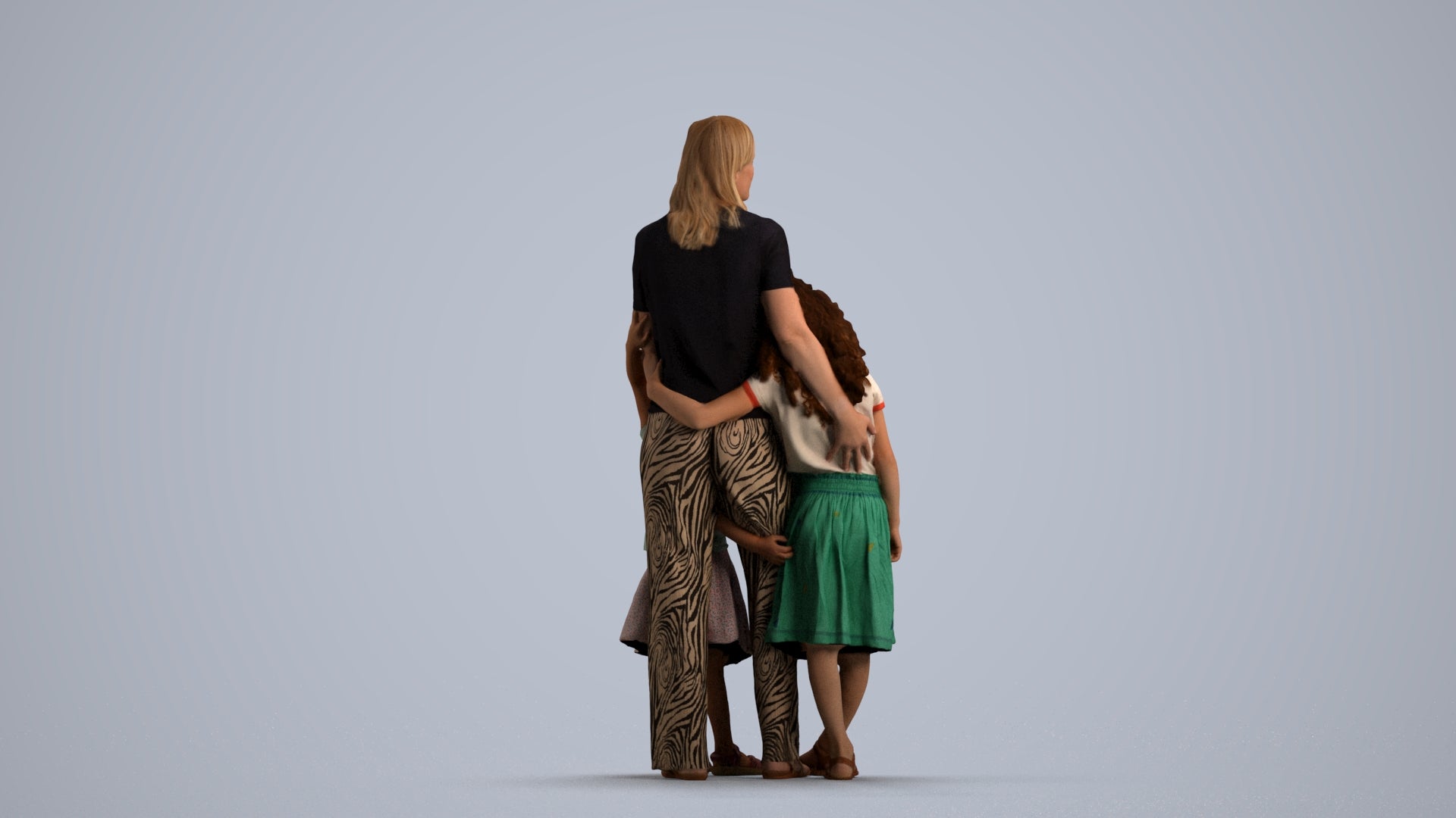 3D human model girl casual kids, photogrammetry scanned person for archviz, front view render