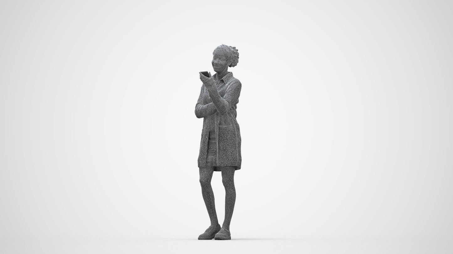 realistic 3D woman casual standing, scanned archviz people for Blender and 3ds Max, wireframe back view