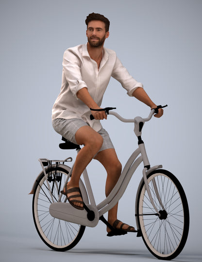 3D scanned man cycling casual, photorealistic archviz people for Enscape and SketchUp
