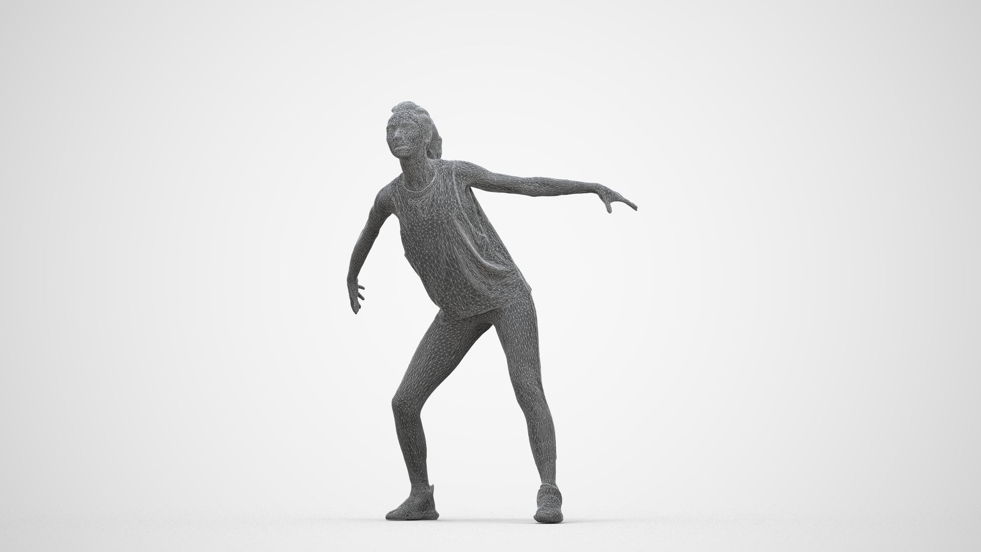 realistic 3D people woman sport, render-ready for V-Ray and Corona, FBX OBJ, wireframe back view