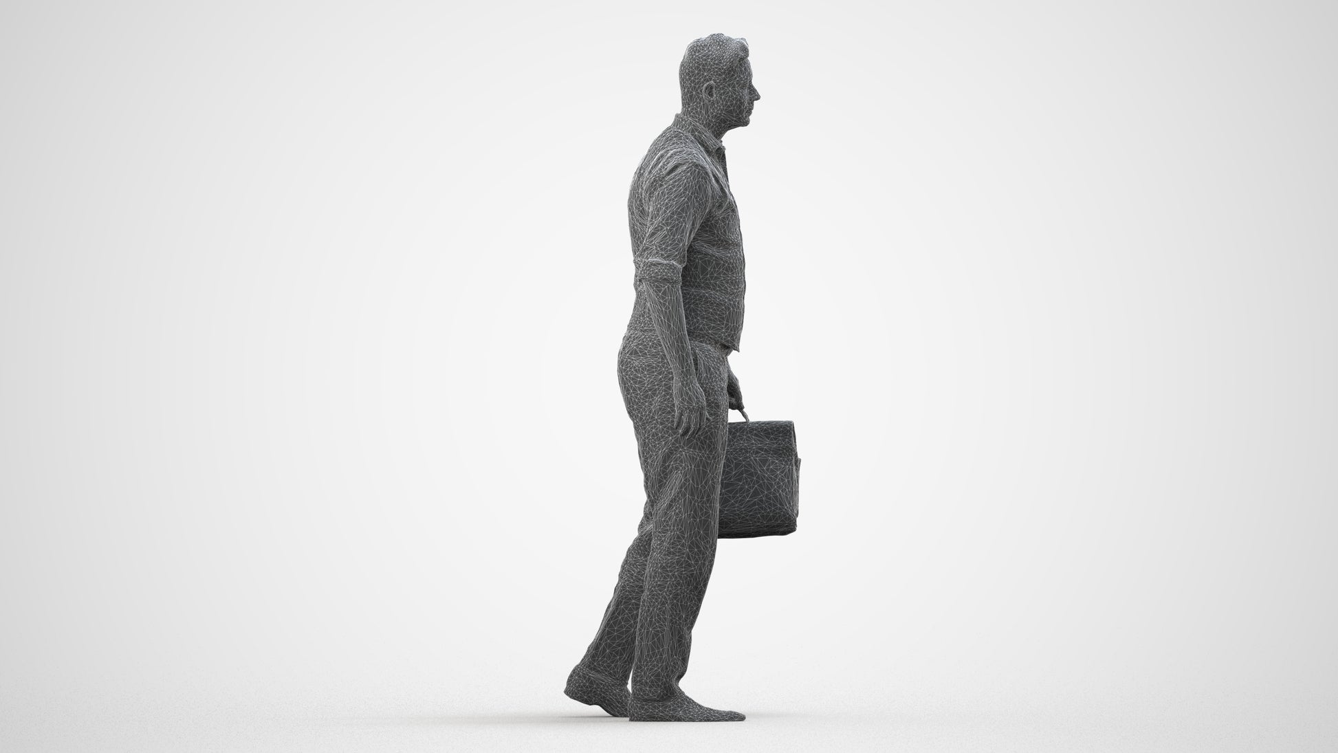 realistic 3D people man business walking, render-ready for V-Ray and Corona, FBX OBJ, wireframe side view