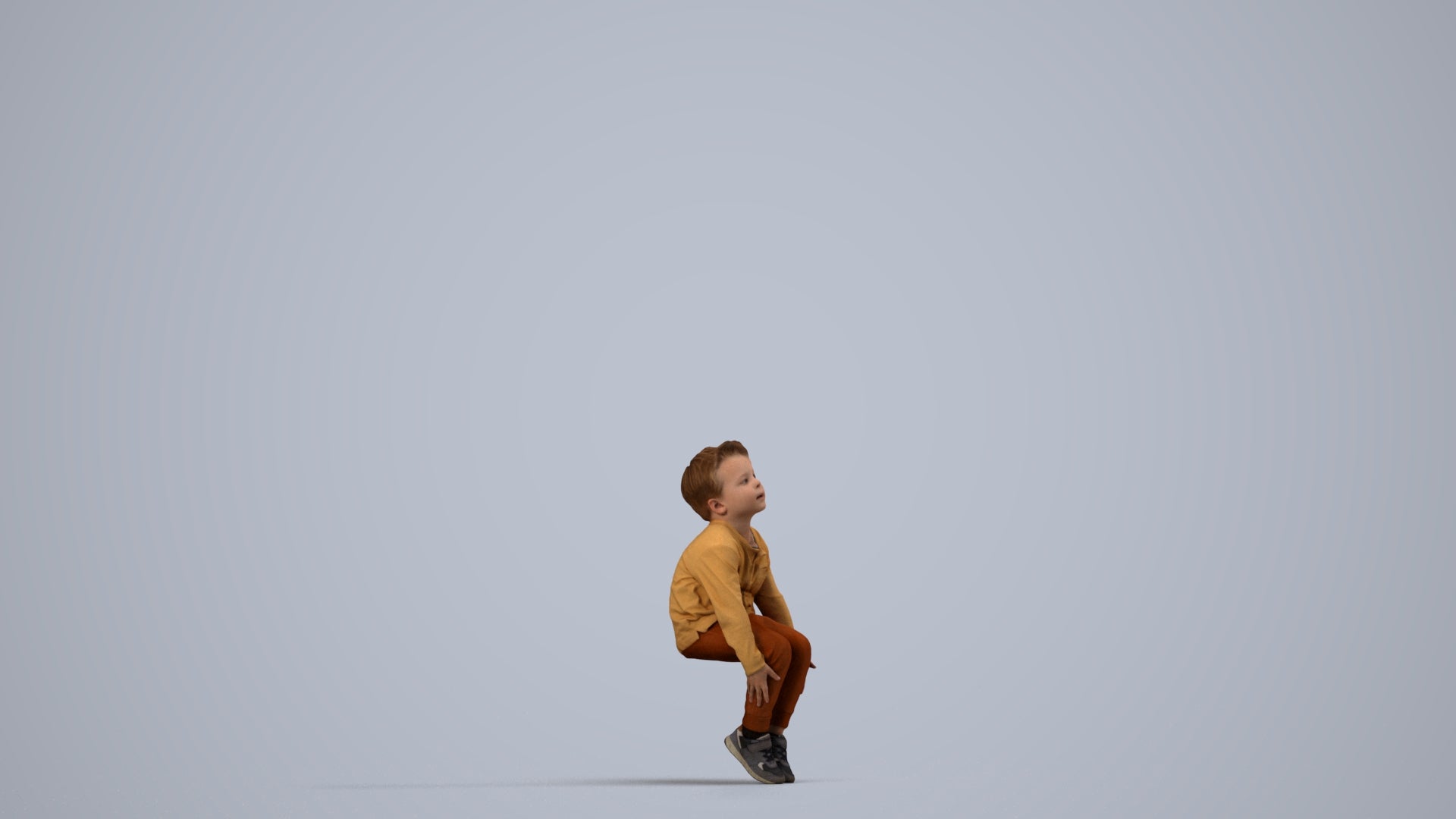3D human model boy casual kids, photogrammetry scanned person for archviz, side view render