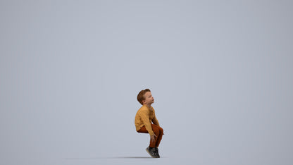 3D human model boy casual kids, photogrammetry scanned person for archviz, side view render