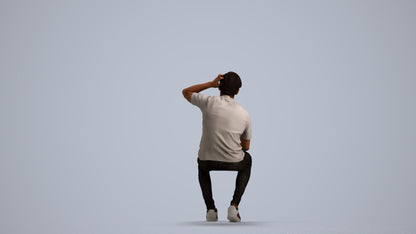 realistic 3D man casual sitting, scanned archviz people for Blender and 3ds Max, front view render