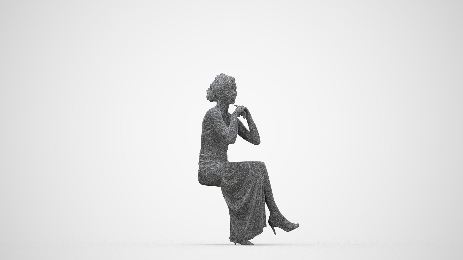 3D people model woman formal formalaffairs, scanned human for 3ds Max rendering, wireframe back view