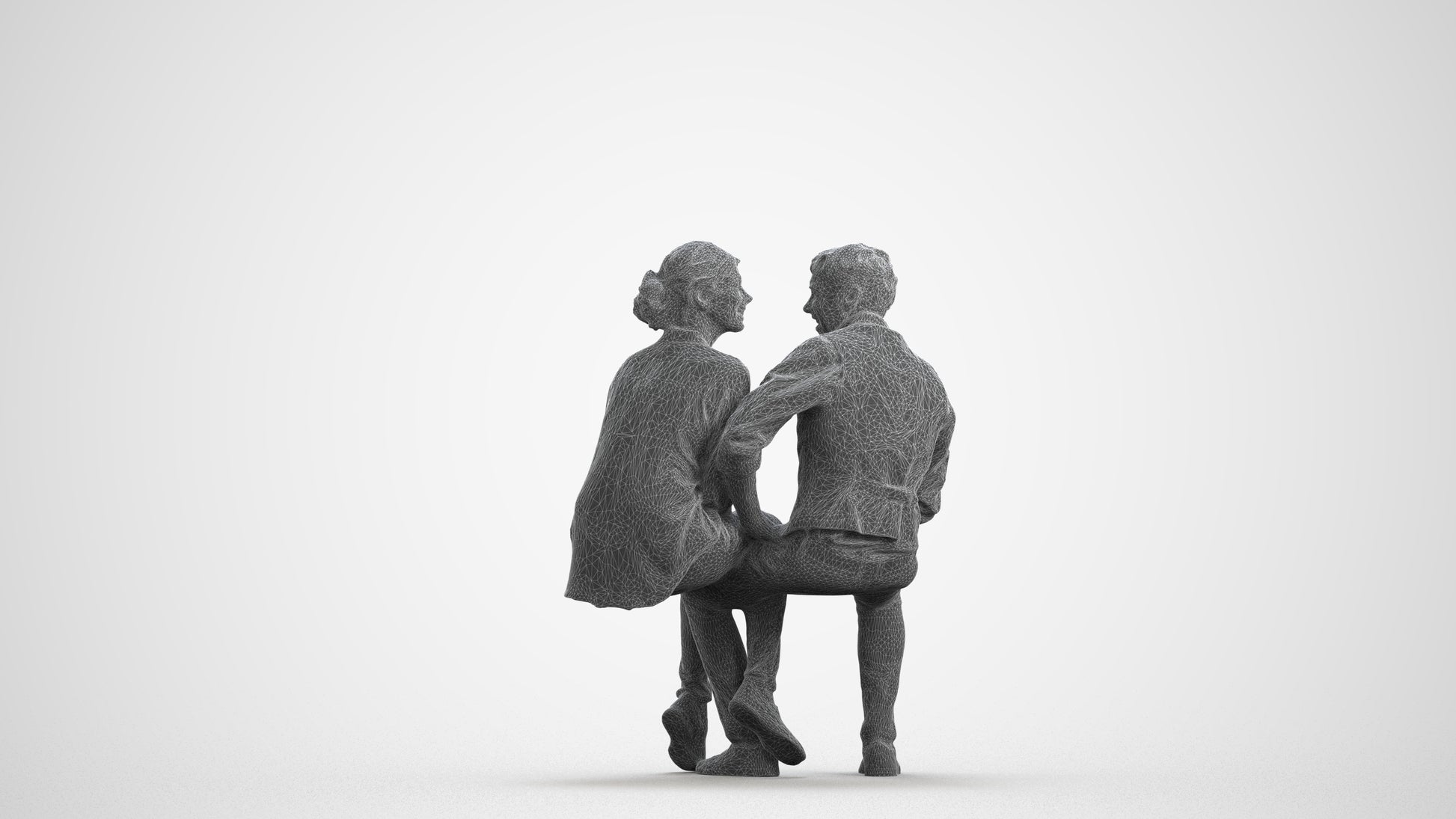 realistic 3D human woman casual couple, archviz people FBX OBJ for Blender, wireframe front view