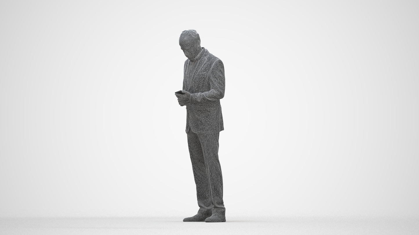 scanned 3D man business, photogrammetry people for Enscape and V-Ray, wireframe back view