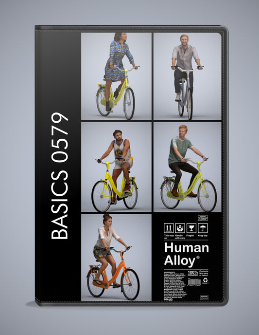realistic 3D humans cycling pack, 5 archviz people FBX OBJ for Blender